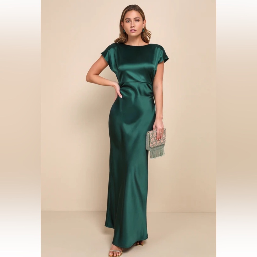 Lulu's Emerald Satin Maxi Dress
